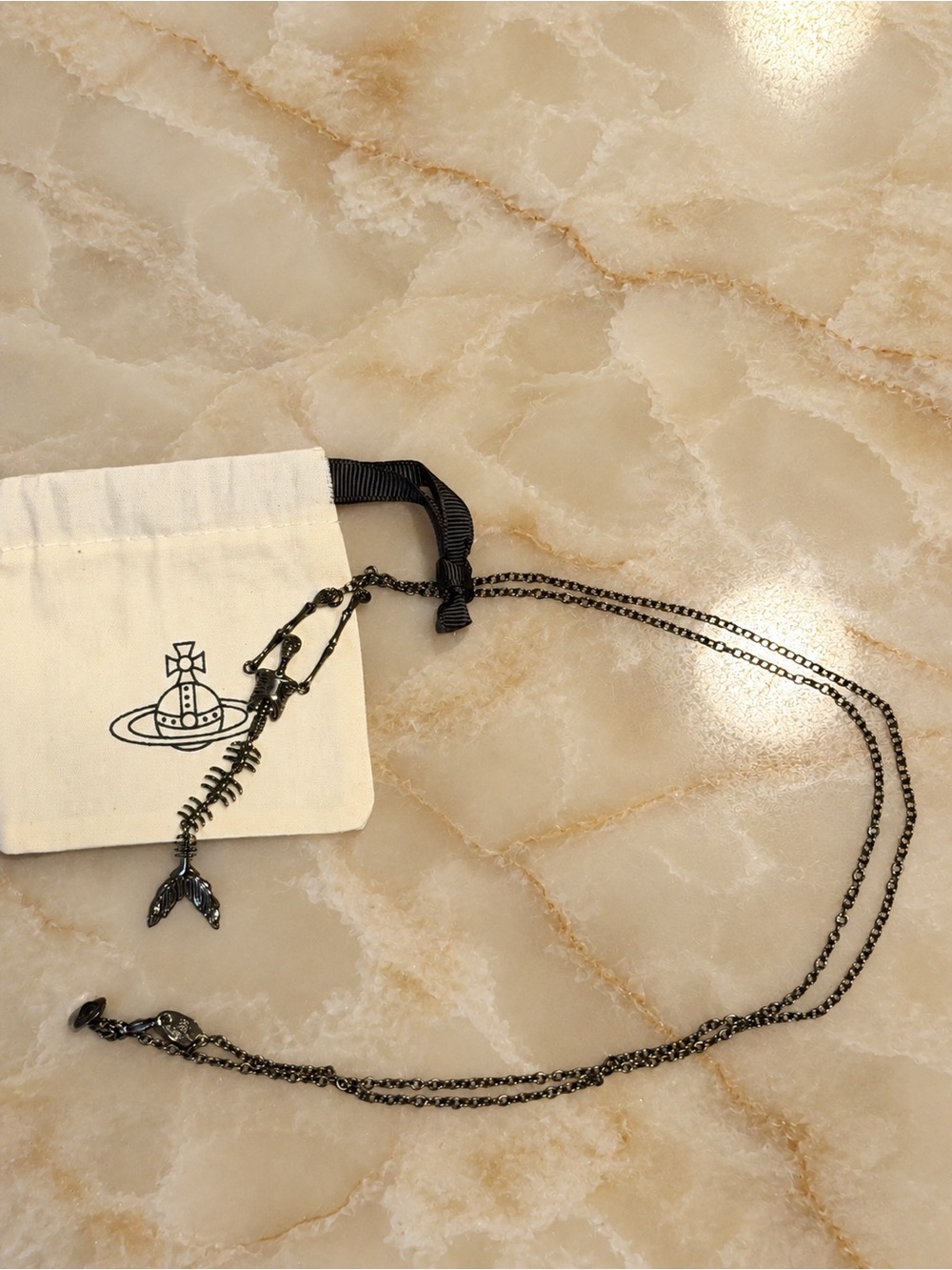 Vivienne Westwood Black Arial Mermaid Skeleton Necklace Used - Like New